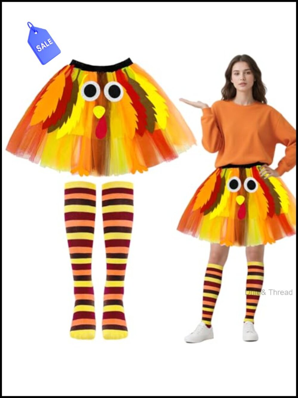 Thanksgiving Turkey Costume Set Tutu Skirt Leg Warmers Socks One Size